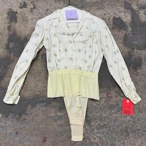 Vintage Film Costume 40s 50s Does Victorian Antique Style Floral Bodysuit M